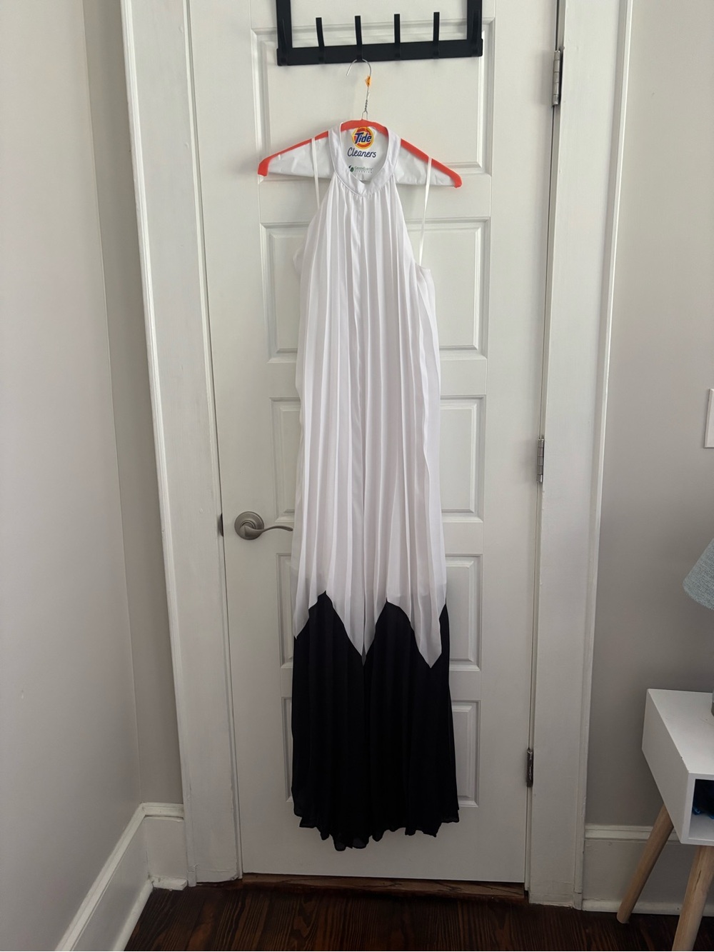 TCEC White and Black Halter Pleated Maxi Dress